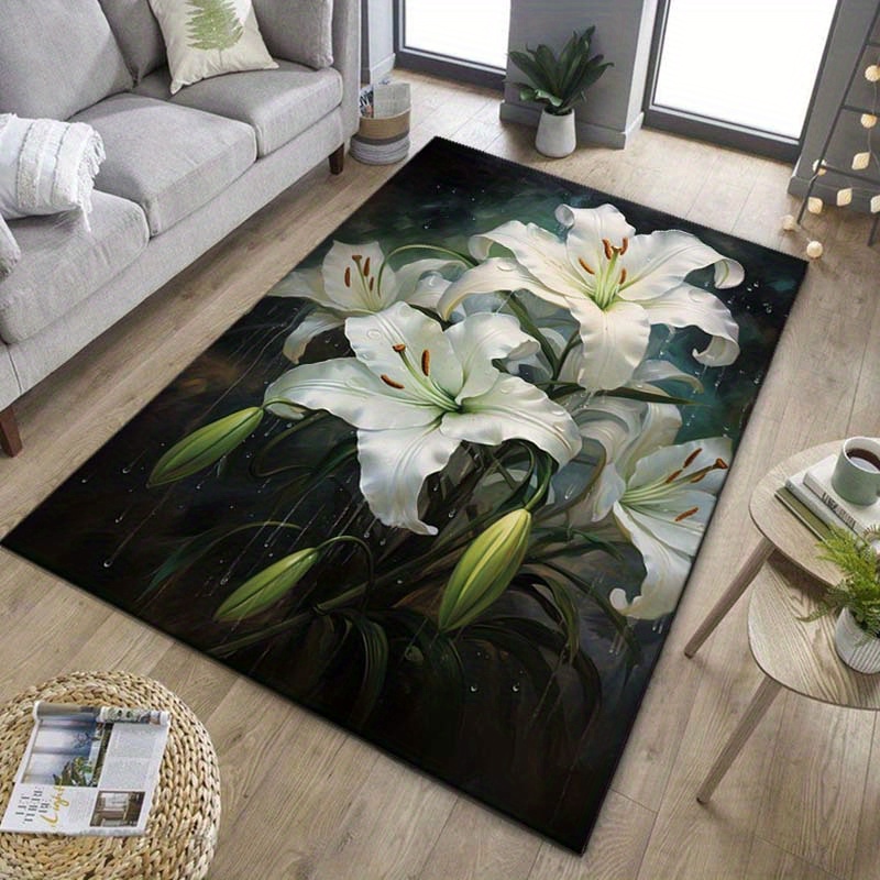 Interior Design Living Room Ideas - Elegant White Lily Rug for Living
