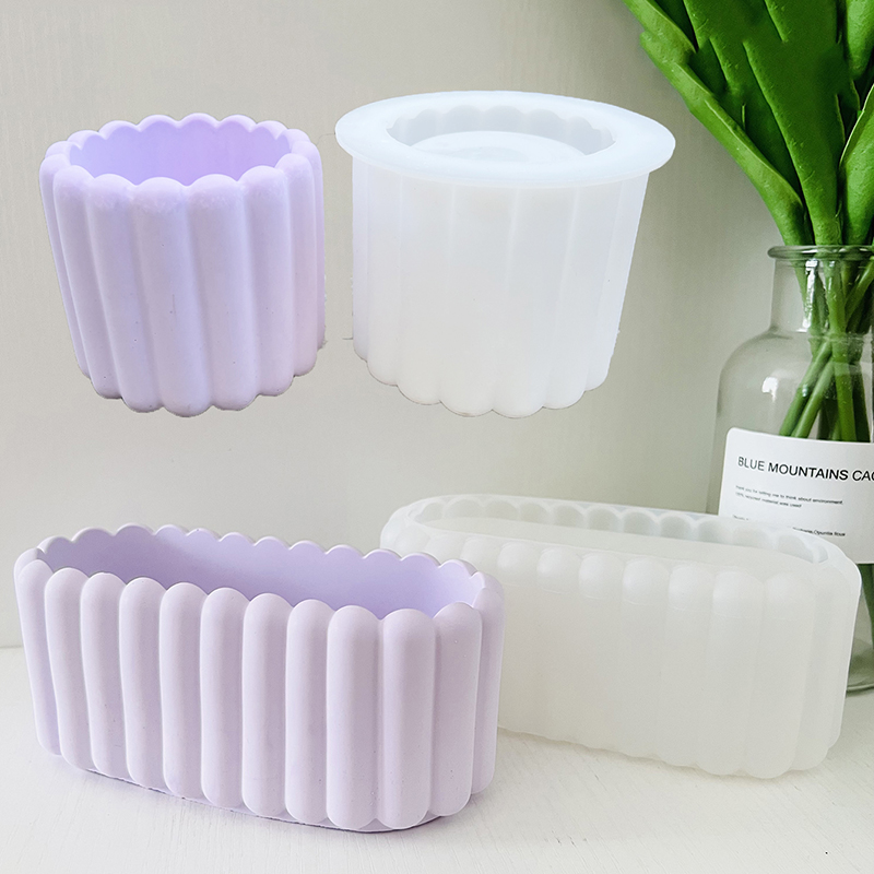 Ceramic Candle Vessel - Oval Cement Flowerpot Silicone Mold Round