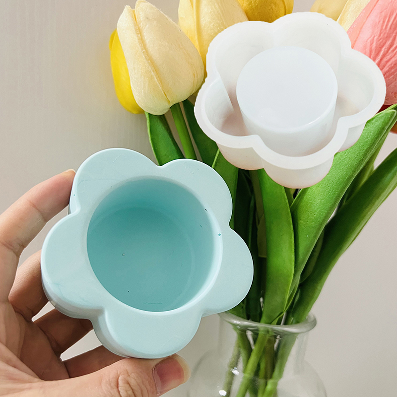 Ceramic Candle Vessel - Flower Candle Cup Cement Mold Candlestick