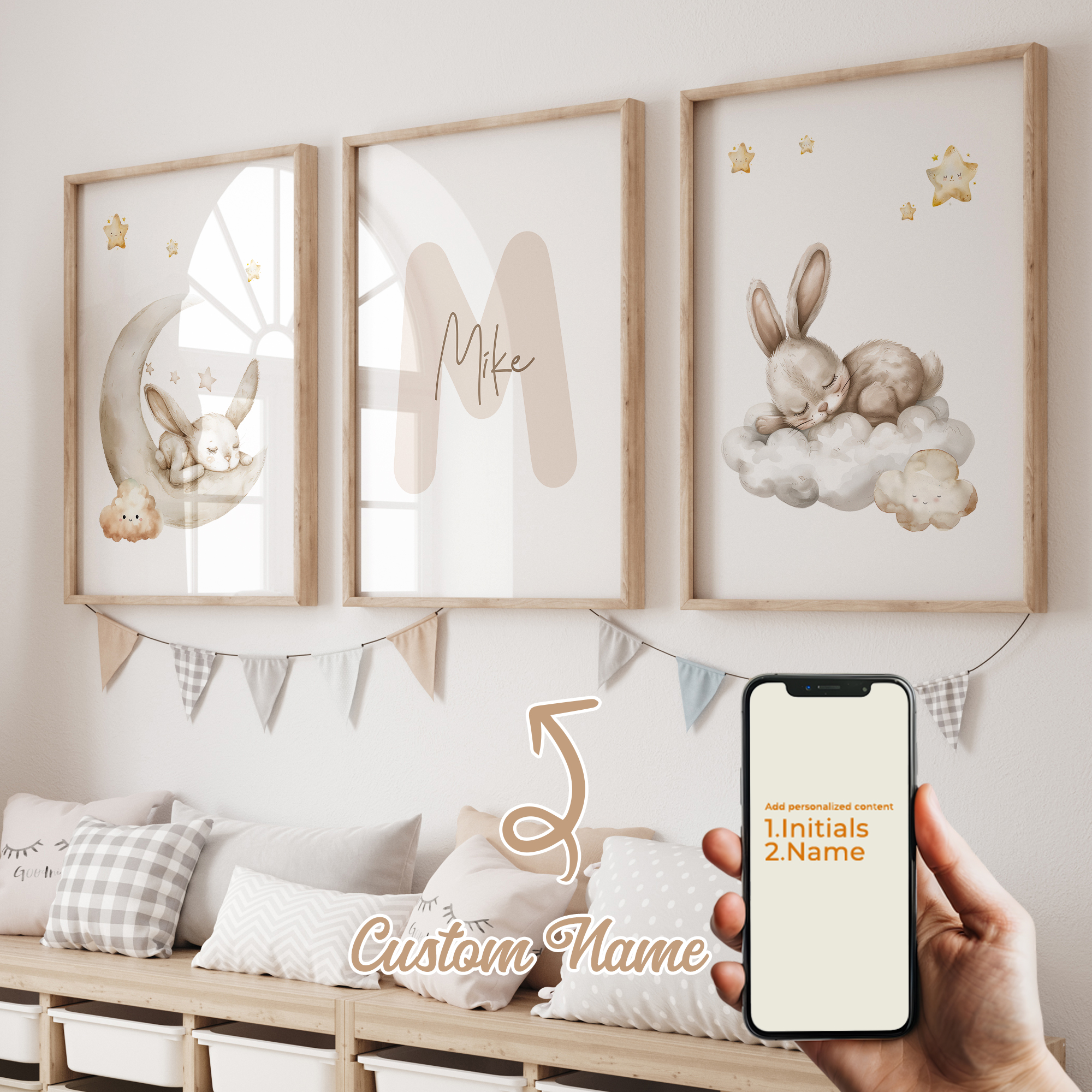 Interior Design Room - 3pcs Personalized Custom Name Cartoon Child