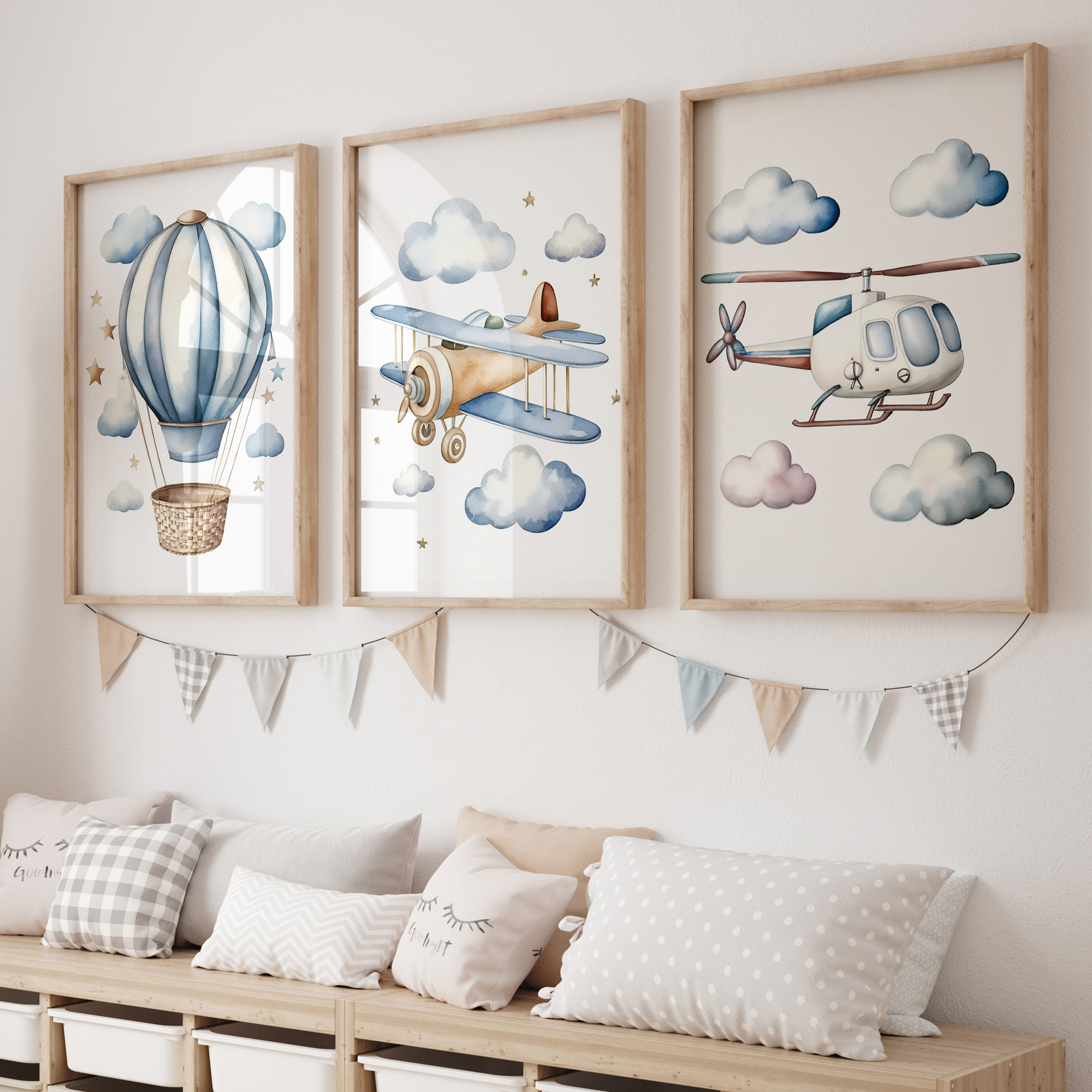 Interior Design Room - Cartoon Children Airplane Helicopter Hot Air