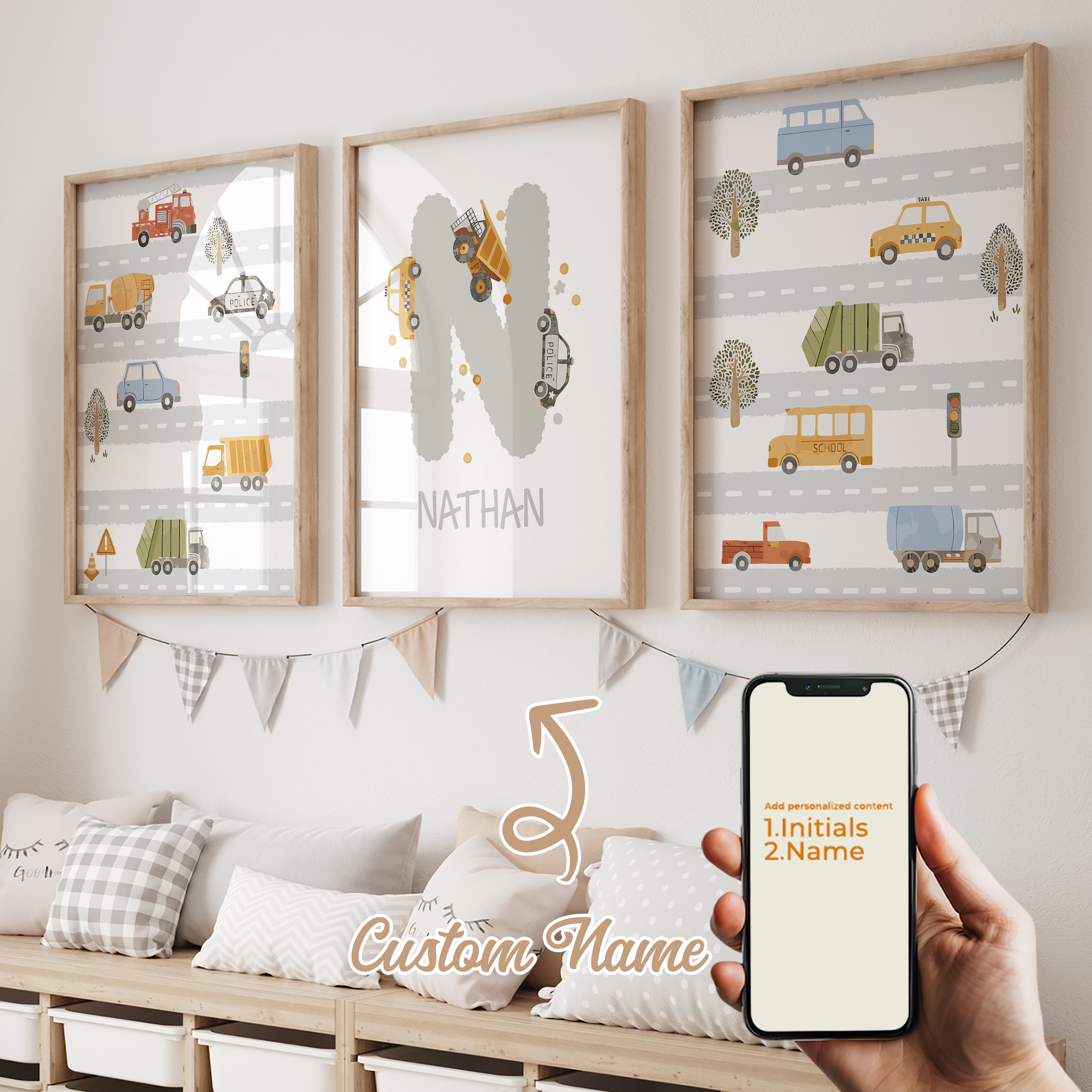 Interior Design Room - 3pcs Personalized Custom Name Automobile road