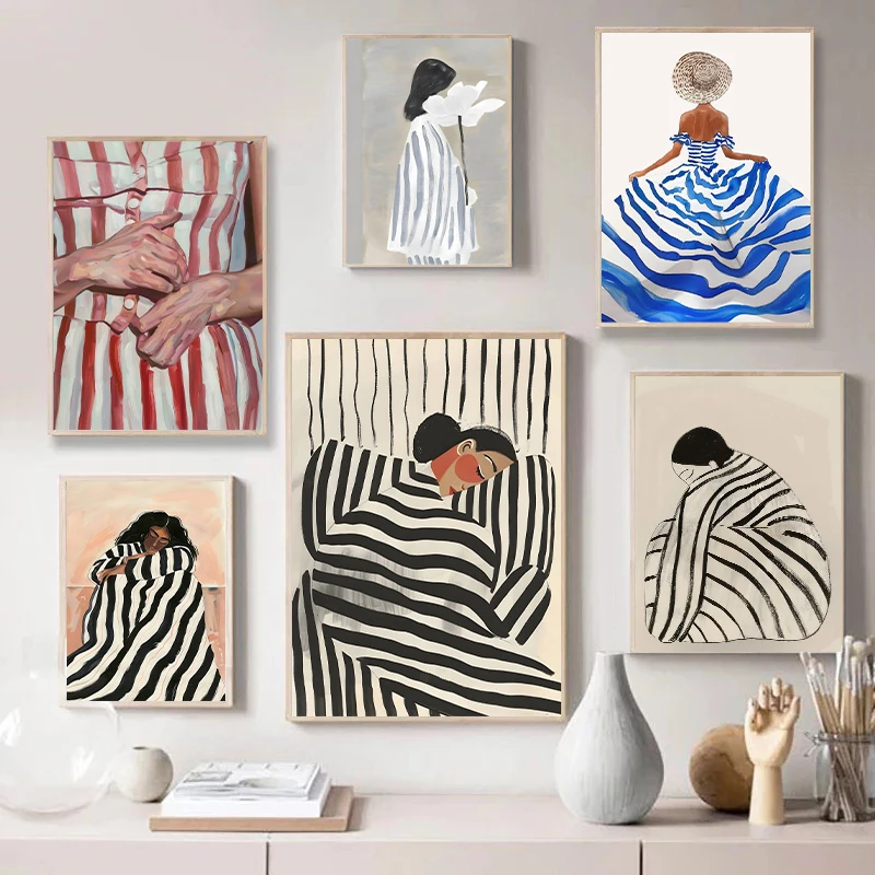 Interior Design House - Fashion Abstract Stripe Woman Poster Sleeping