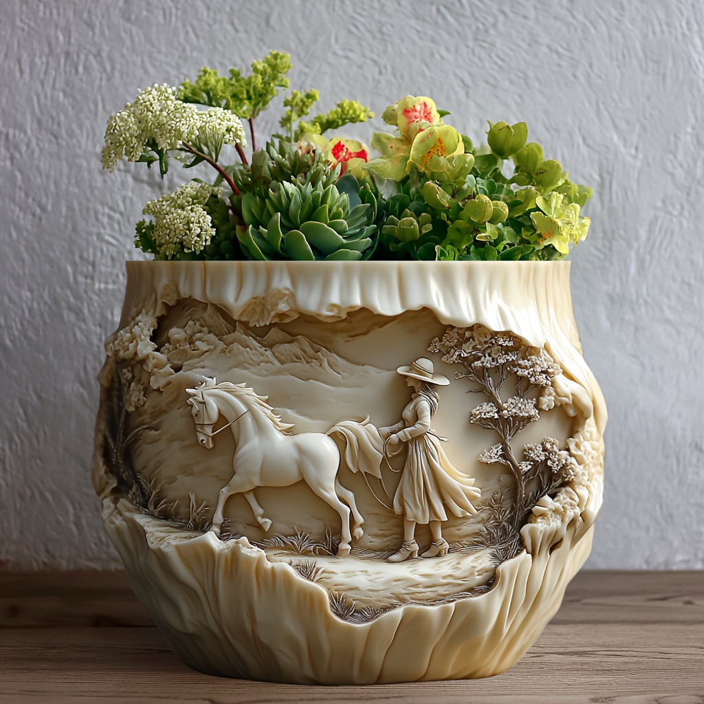 Beauty holding horse relief su – обзор и цена Ceramic Candle Vessel